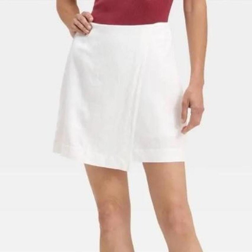A New Day Women's White Linen Blend Skort with Built in Shorts